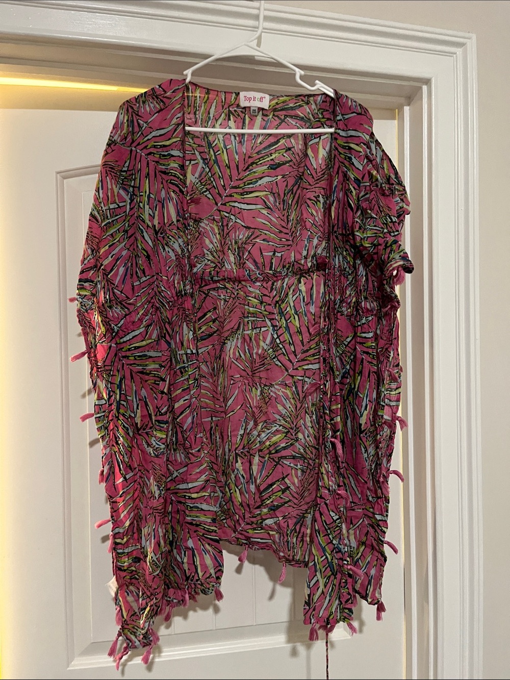 Bright Pink Tropical Leaf Kimono